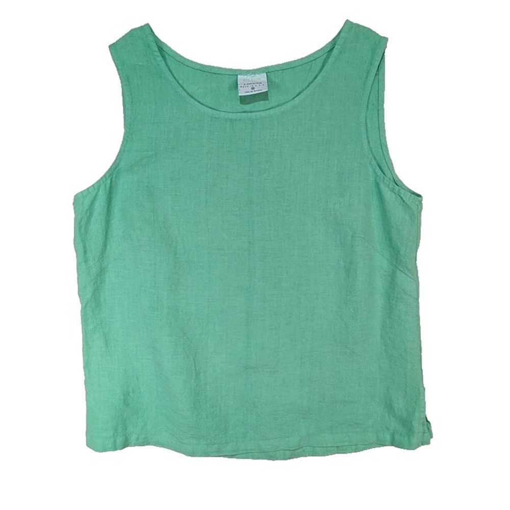 NEW Click Color Me Cotton Linen Top Womens M Green Lagenlook Sustainable Resort